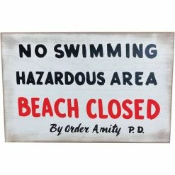 JAWS NO SWIMMING WOOD SIGN