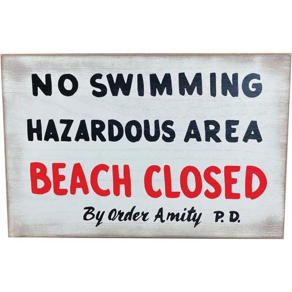JAWS NO SWIMMING WOOD SIGN