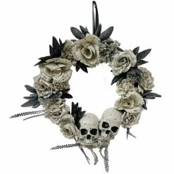 WREATH W SKULL&ROSES 19.5 IN