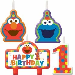 ELMO 1ST BDAY CANDLE SET 4PK
